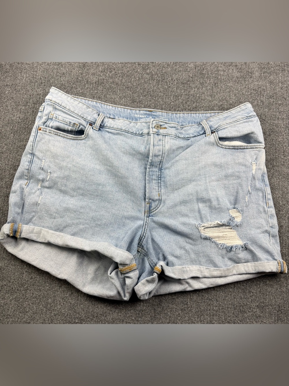 Old Navy‎ OG Straight Distressed Denim Roll-Cuff Shorts, Size 24